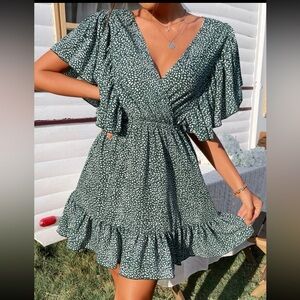 SHEIN tie back butterfly sleeve ruffle hem dress